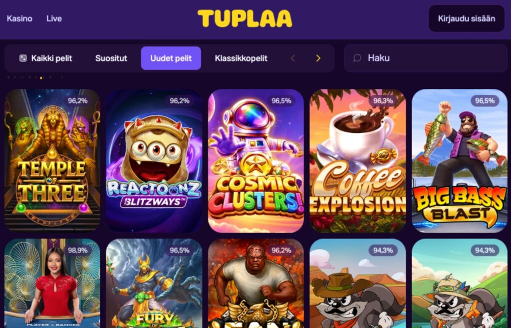 Kuvassa näkyy uuden Trumo kasino Tuplaan pelitarjontaa. Uudet trumo kasinot Rahapelisanomat