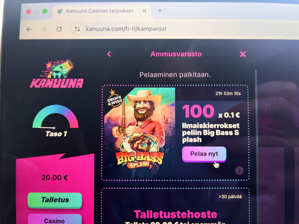 Kuvassa Kanuuna Casino kierrätysvapaa bonus.