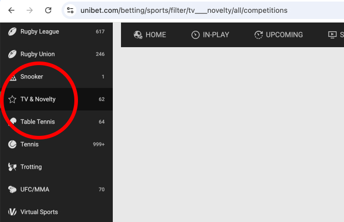 Unibetin TV & Novelty -kategoriassa Euroviisu-vedonlyönti on listattu