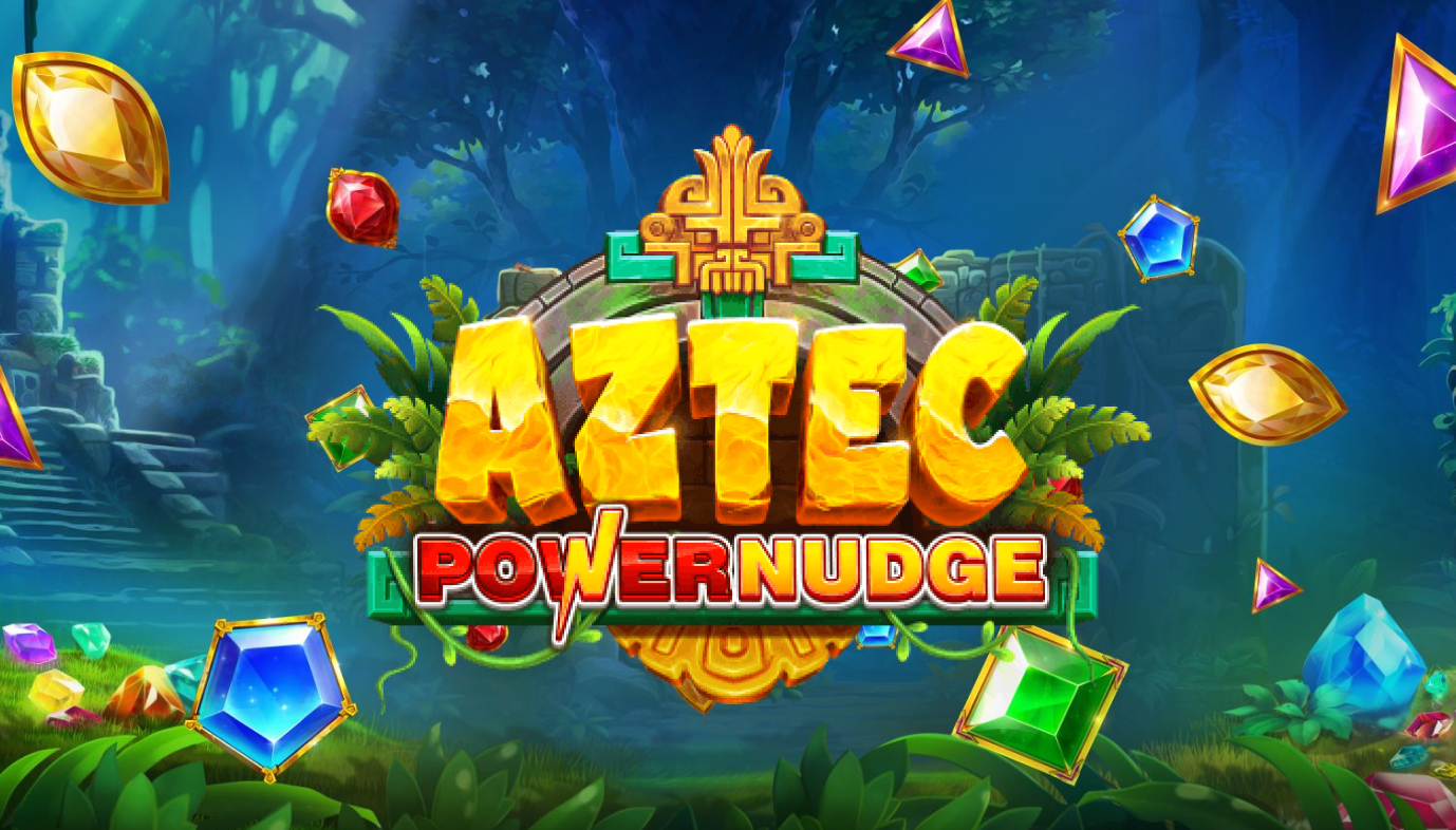 Aztec Powernudge -pelin kuva, jossa näkyy intiaanitemppeli ja taustalla pelin symboleita.