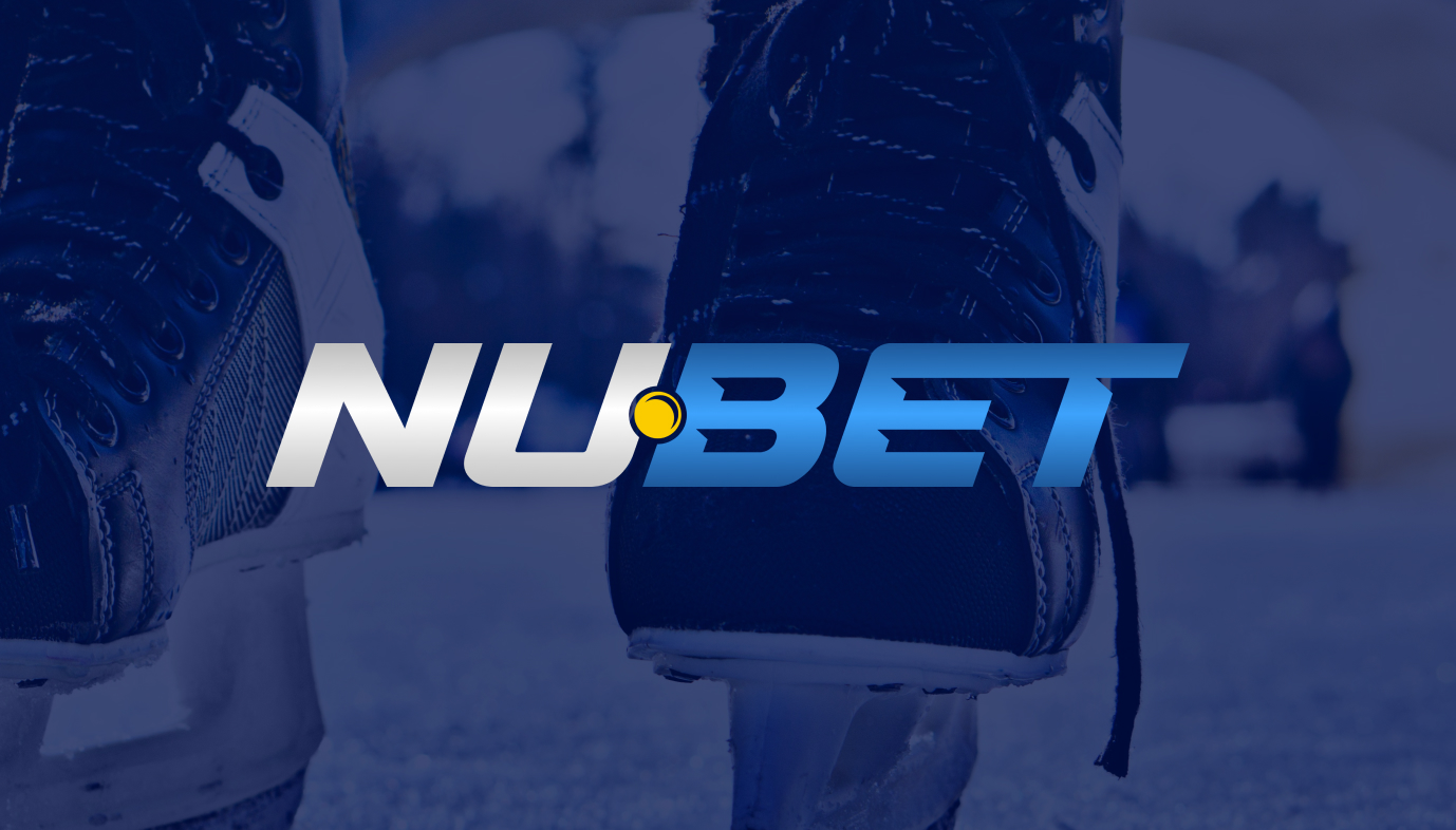 Nubet logo, taustalla kuva jääkiekkoilijan luistimesta