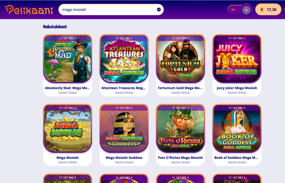 Pelikaani-casinon jättipottipelejä.