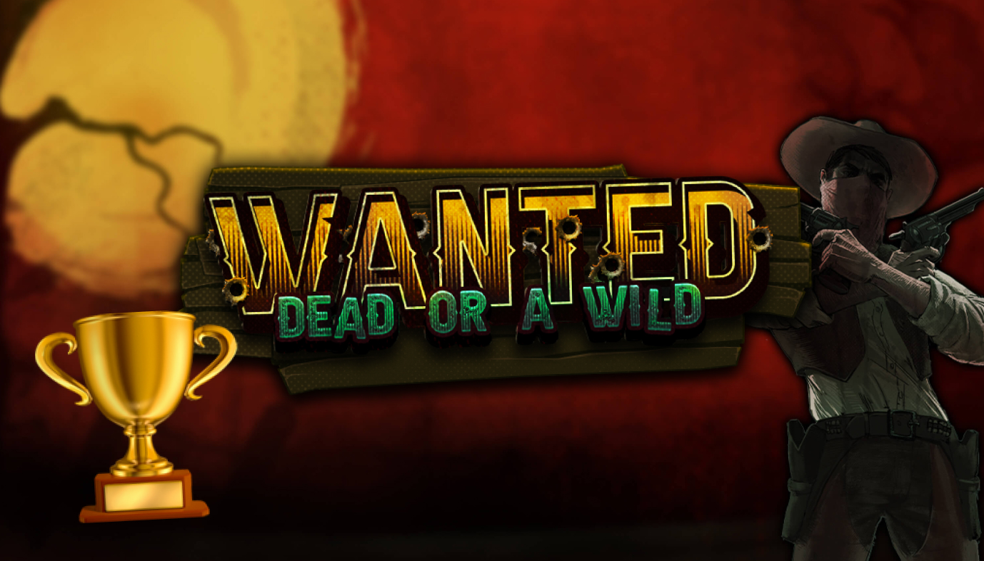 Wanted Dead or A Wild logo, taustalla näkyy pelin kuvitusta.