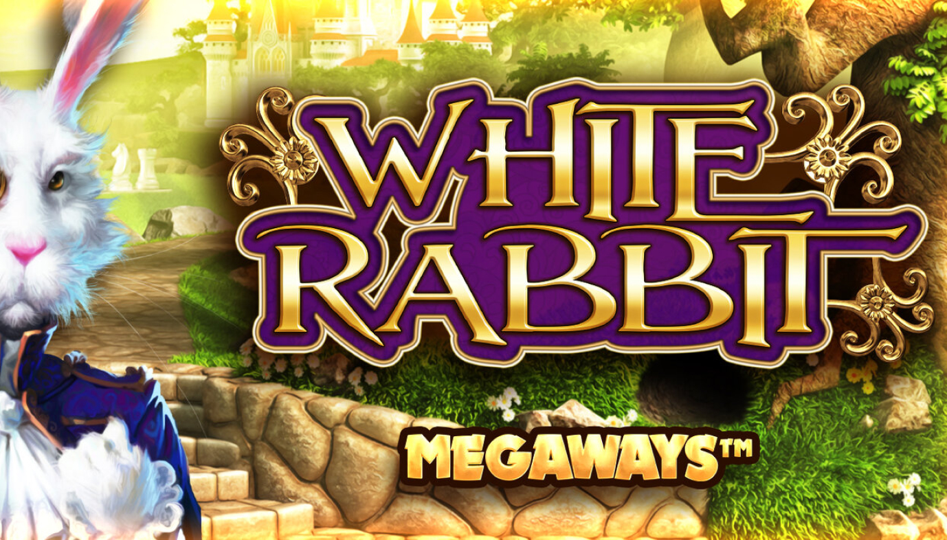 White Rabbit Megaways -pelin kuva, jossa näkyy pelin tyylitelty logo ja jänis-tunnushahmo.
