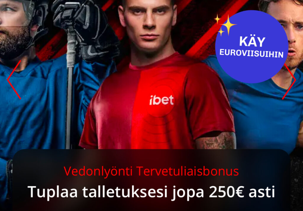 Kuva iBetin vedonlyöntibonuksesta, kulmassa oleva lätkämme kertoo että se käy Euroviisuihin.