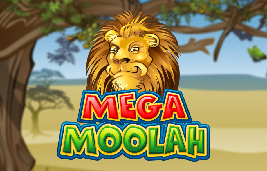 Mega Moolah pelin logo ja tausta.