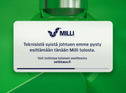 Televisiolähetyksessä Veikkauksen inforuutu kertoo Milli-tulosten näyttämisen olevan estynyt teknisistä syistä. Numerot voi sen sijaan tarkistaa osoitteesta Veikkaus.fi