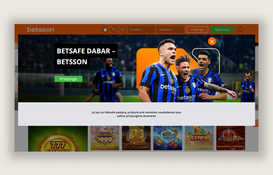 Viesti Betssonin Liettuan sivustolla joka kertoo nimenmuutoksesta pois Betsafesta.