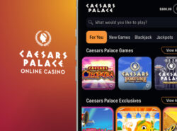 Ceasars Palacen nettikasino auki puhelimella, vieressä yhtiön logo.