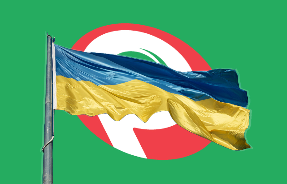 Ukrainan lippu edessä, ja Paf logo taustalla.