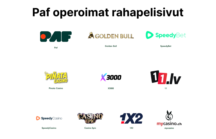 Eri Paf yritysryhmän pyörittämät nettikasinot, kuten Paf.com, Goldenbull, Speedy Casino ja x3000.