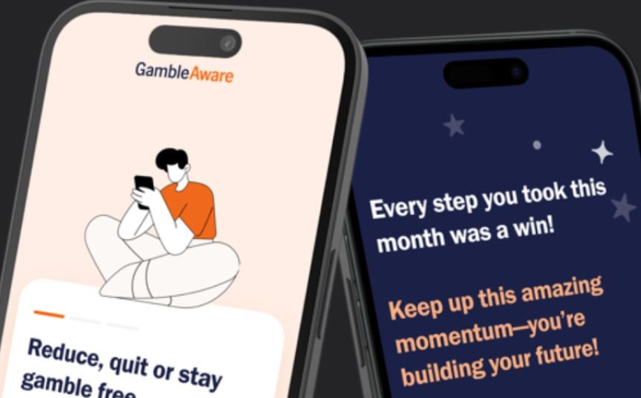 Kuvankaappauksia Gamble Awaren sovelluksesta, missä käyttäjiä ohjeistetaan pitämään rahapelit maltillisena.
