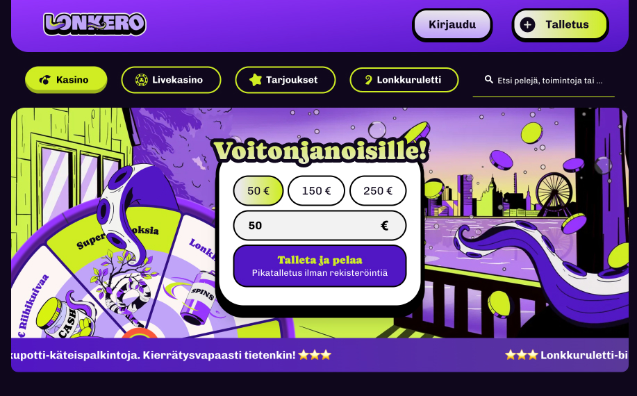 Lonkero nettikasino – talleta ja pelaa ilman rekisteröitymistä, Lonkkuruletti-palkinnot