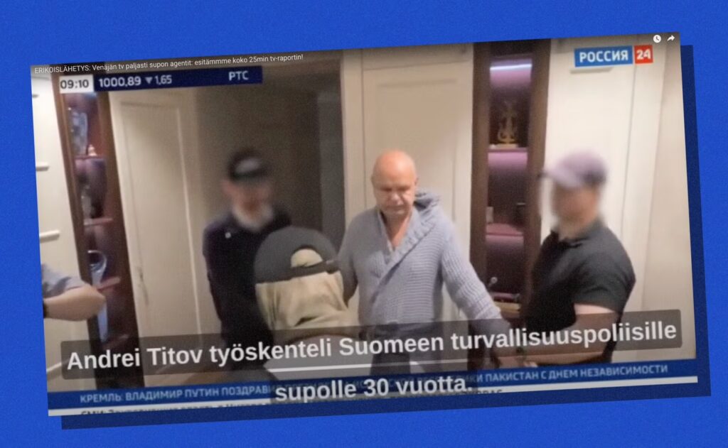 Miestä pidätetään Venäjä24-kanavan videolähetyksessä.