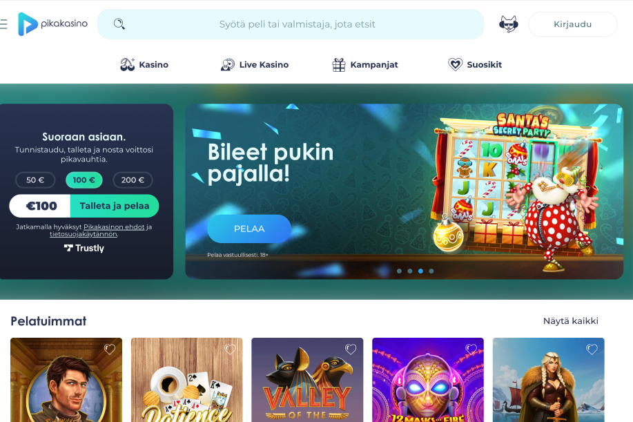 Pikakasino.com etusivu talletus ja joulukampanja