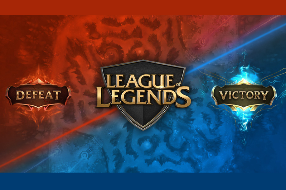 Kuvassa League of Legends -pelin logo ja voittoihin ja häviöihin viittaavaa kuvitusta. Kuvan on tehnyt Pinnacle-vedonlyönti.