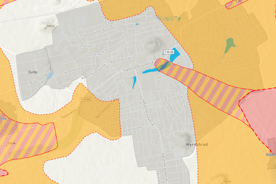 Ukrainan kartassa näkyy merkattuja rintamalinjoja 