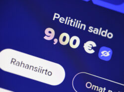 Veikkaus pelitili saldo näyttää 9 €.