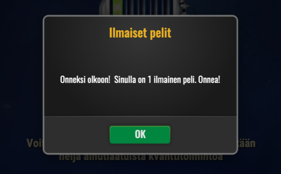 Big Win nettikasino on antanut pelaajalle yhden ilmaiskierroksen Reactoonz-peliin.