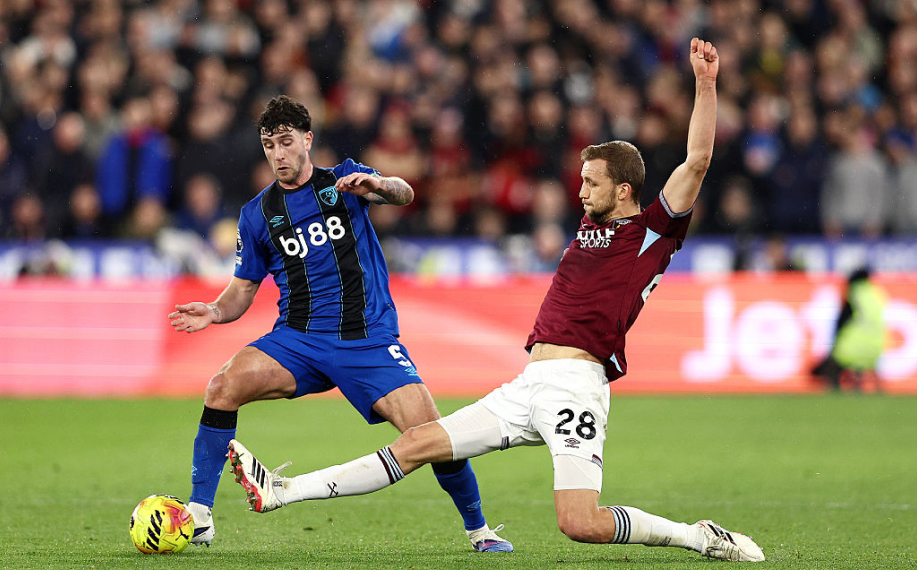 Bournemouthin pelaaja helmikuun 22. 2026 UK lisensoimaton BJ88 logo pelipaidassaan.