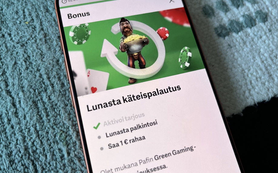 Paf nettikasino kertoo että pelajaalle on lunastettavissa 1 € Paf Green Gaming käteispalautus.