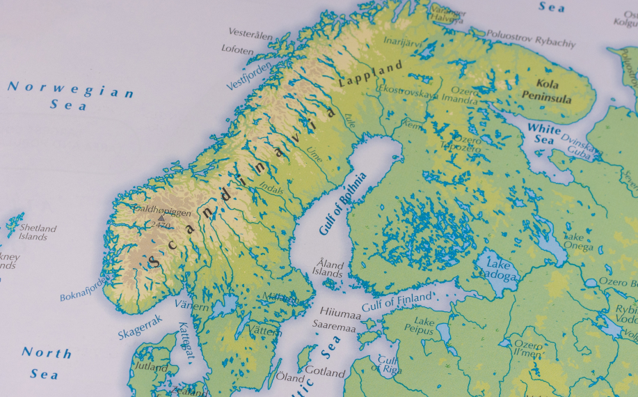Kuvassa kartta Pohjois-Euroopasta.