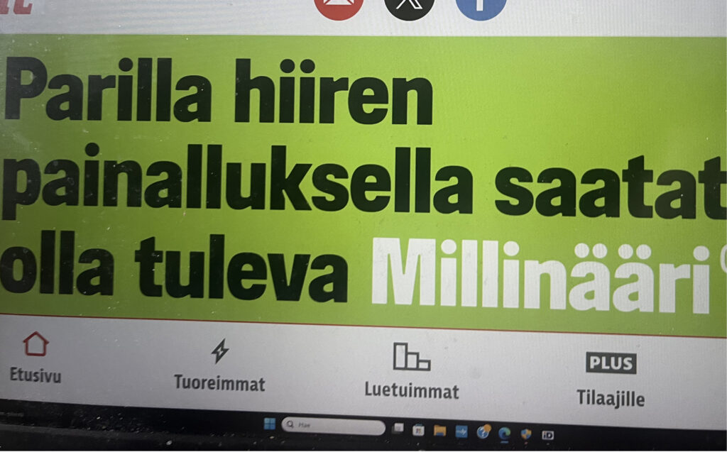 Veikkaus mainos mainostaa mahdollsuutta tulla Miljonääriksi Milli-pelin avulla.