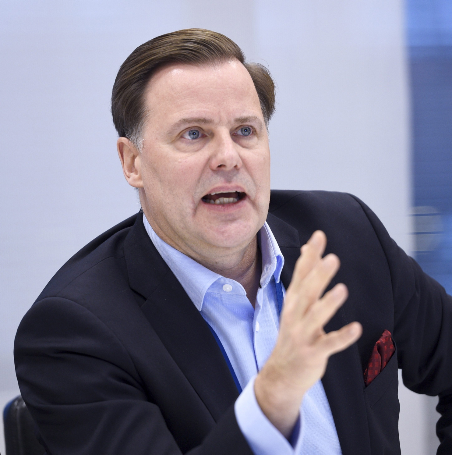 Toimitusjohtaja Olli Sarekoski Veikkauksen mediatilaisuudessa, jossa käsiteltiin yhtiön vastuulliseen pelaamiseen liittyviä suunnitelmia Helsingissä 19. joulukuuta 2017.
