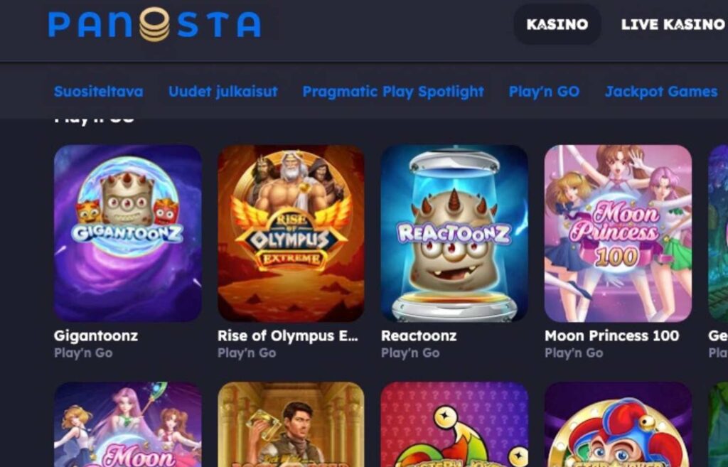 Kuvassa näkyy Panosta kasinon etusivun pelitarjontaa. Huijaako Panosta kasino Kokemuksia bonukset ja voitot Rahapelisanomat 