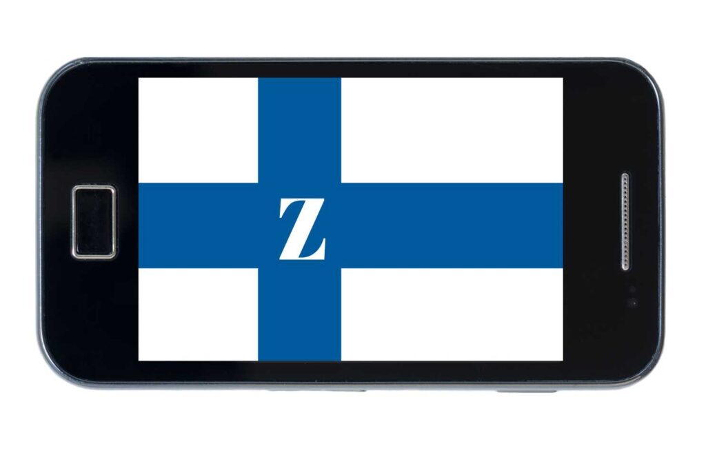 Kuvassa näkyy puhelin jossa on Suomen lippu ja Z kirjain kuvituksena tekstiin: Miksi Zimpler kasinot ovat suosittuja Suomessa