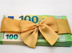 Euron seteleitä rusetissa.