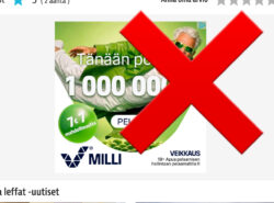 Milli-mainos peitetty punaisella äksällä. Sivuna näyttää olevan Iltalehti TV-opas.