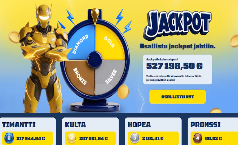 Spiidi Jackpot promootion kuvituskuva. Kokonaispotissa hieman yli 520 000 euron edestä voitettavaa. 