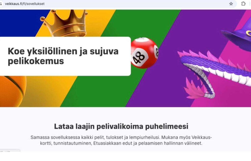 Kuvassa veikkauksen sovelluksen esittelysivu. Veikkaus sovellus Rahapelisanomat 