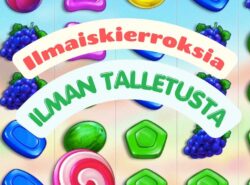 Kuvassa on Sweet Bonanza pelin yksityiskohdasta kuva ja teksti Ilmaiskierroksia ilman talletusta. Rahapelisanomat