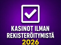 Kuvassa näkyy rasti ruudussa ja teksti Kasinot ilman rekisteröitymistä 2026 Rahapelisanomat