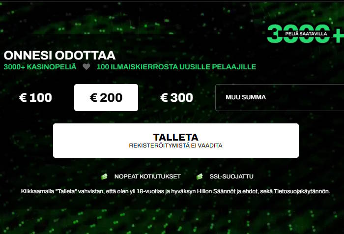 Uuden nettikasinon bonusnäkymä, jossa tarjolla ilmaiskierroksia ja talletusbonus