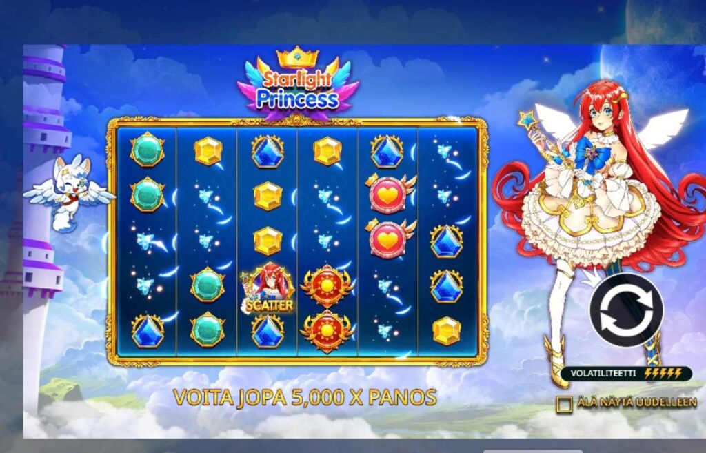 Kuvassa yksityiskohta, Starlight Princess peli Tikkari casinolla. Tikkari casino pelit Rahapelisanomat