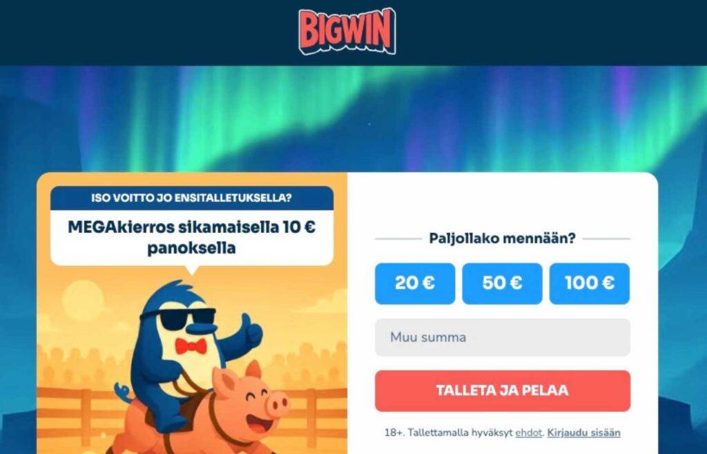 Kuvassa Viljo kasino Bigwin etusivu ja talletusosio. Parhaat Viljo-kasinot 2026 Rahapelisanomat