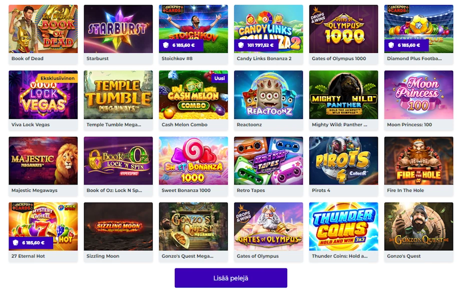 Kuva Boost Casinon pelivalikoimasta.