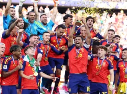 Espanjan maajoukkueen maailmanmestaruusjuhlat MM-finaalin jälkeen.