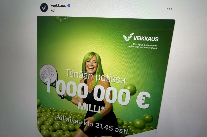 Veikkauksen käyttämä AI-avustuksella tehty bannerimainos HS.fi.