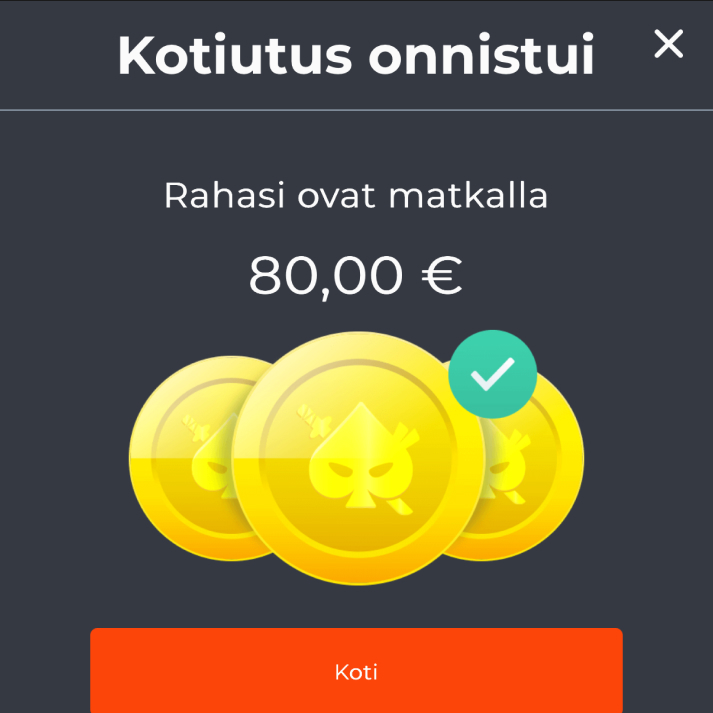 Ninja Casino kotiutus onnistui – 80 euron voitot ovat matkalla pankkitilille, testissämme rahat tulivat Nordeaan minuuteissa