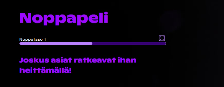 Noppapelin seuraavalle tasolle etenemistä kuvaava banneri.