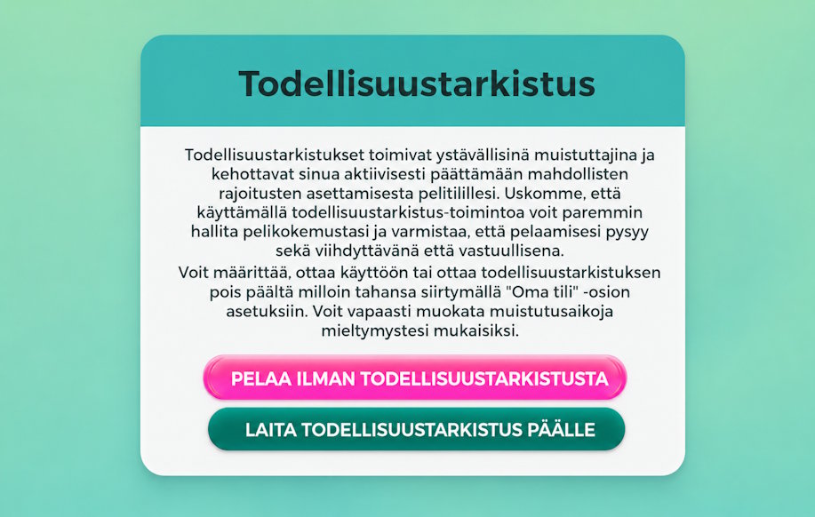 Urho kasinolla voi aktivoida todellisuustarkistuksen. Kuvassa ohjeet miten tehdä se. 