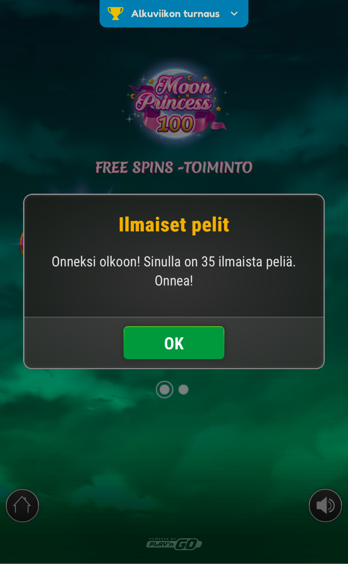 Rahapelisanomat testaaja saanut kierrätysvapaat ilmaiskierrokset Moon Princess 100 peliin Pelikioski casinolla