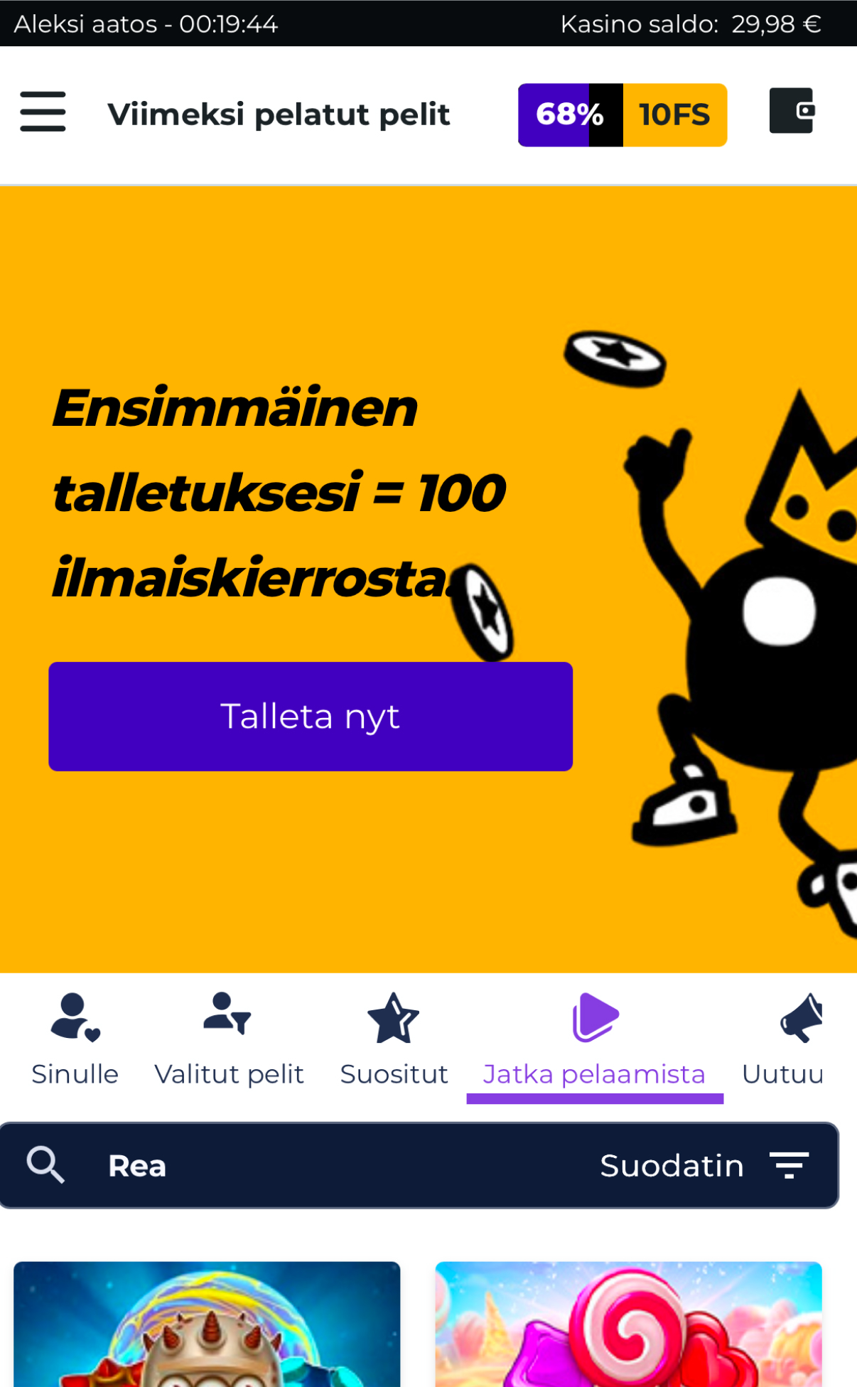 Boost Casino mobiilissa – ensitalletuksella 100 ilmaiskierrosta ja Talleta nyt -painike