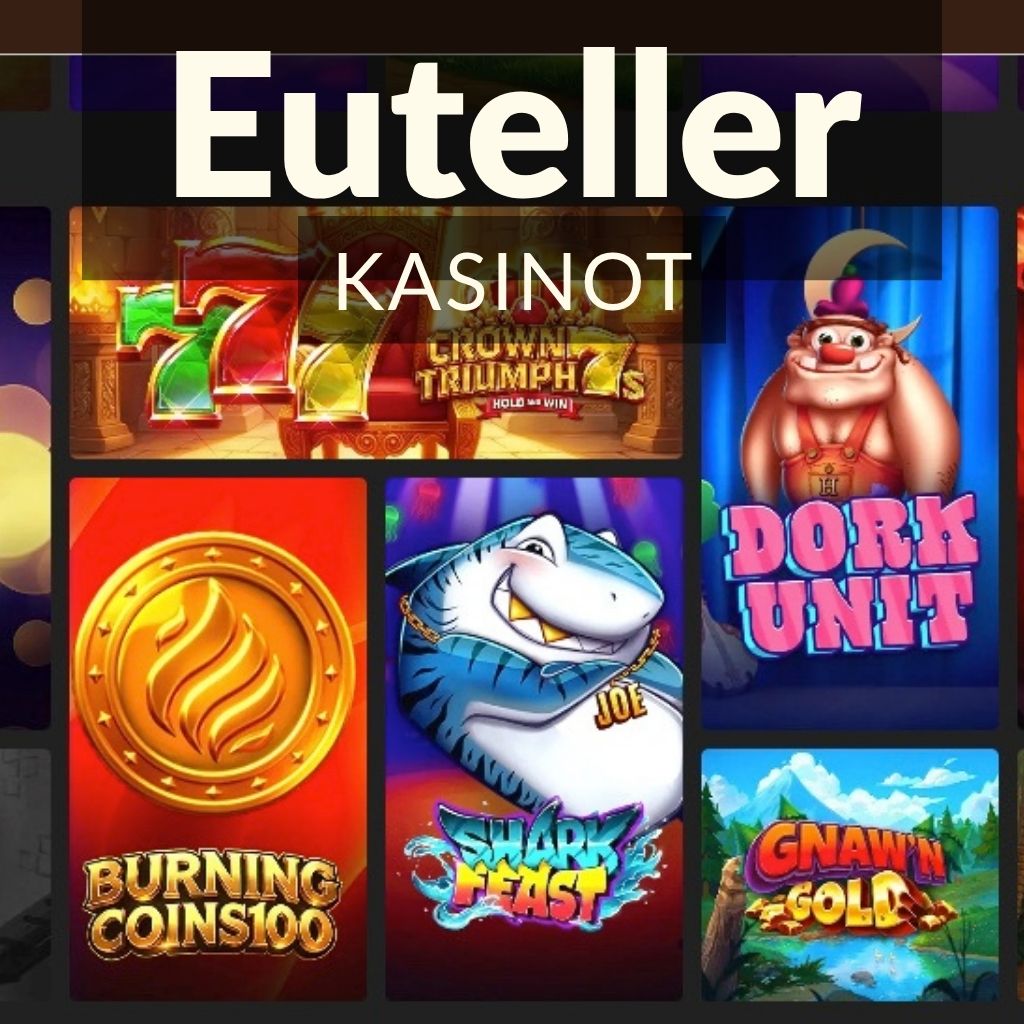kuvassa näkyy Euteller kasinot teksti ja kasinon pelivalikoiman yksityiskohtaa. Euteller kasinot Rahapelisanomat