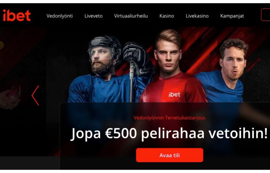 Kuvassa näkyy iBet kasinon etusivu jossa kolme henkilöä liittyen vedonlyöntiin. Parhaat Euteller kasinot iBet Rahapelisanomat