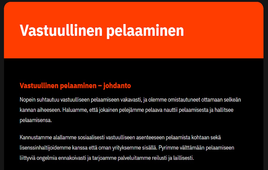Vastuullisen pelaamisen osio Nopein Casinolla.